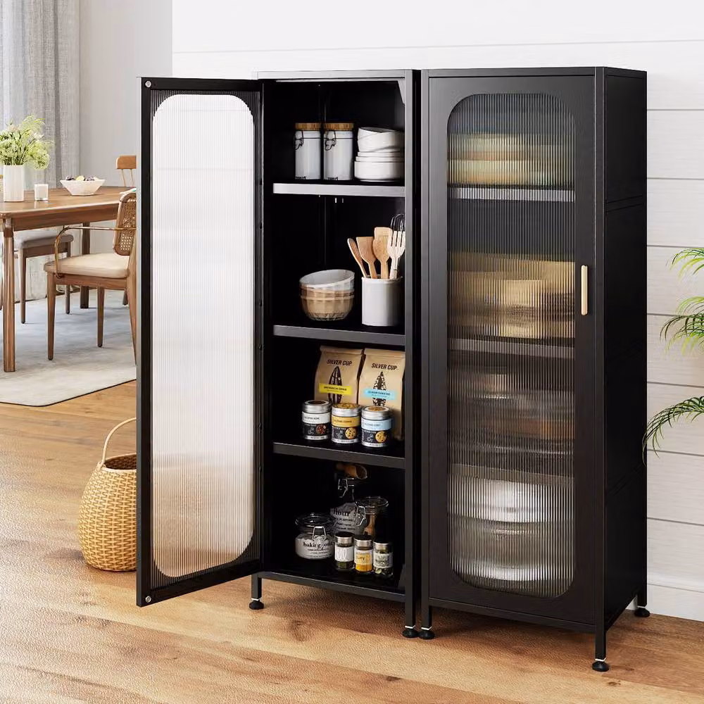 Gymax 5-Tier Metal Storage Cabinet in Matt Black with Wheels for Kitchen and Home Office – 4