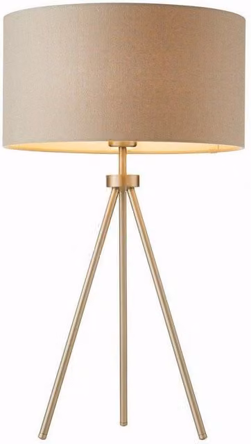 Netlighting Tri 1 Light Table Lamp in Matt Nickel and Grey Linen Effect with E27 Socket