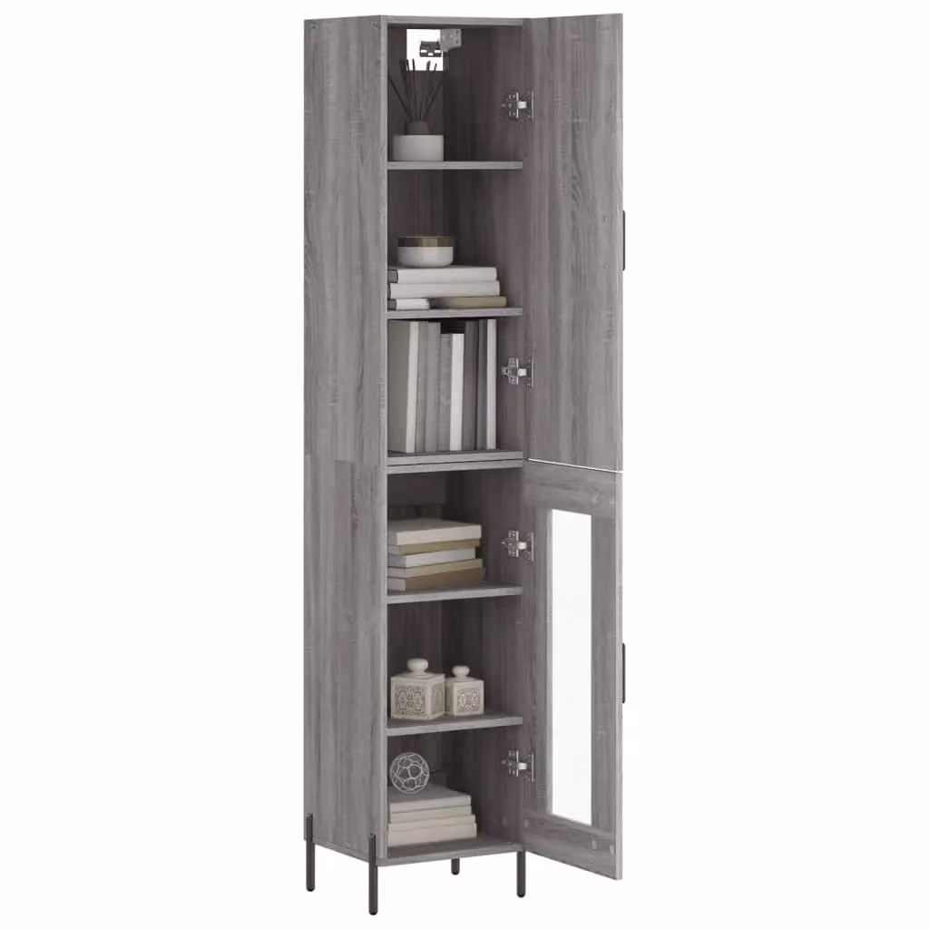 Berkfield Home Grey Sonoma Highboard with Glass Doors, W/D/H: 34.5 x 34 x 180 cm – 2