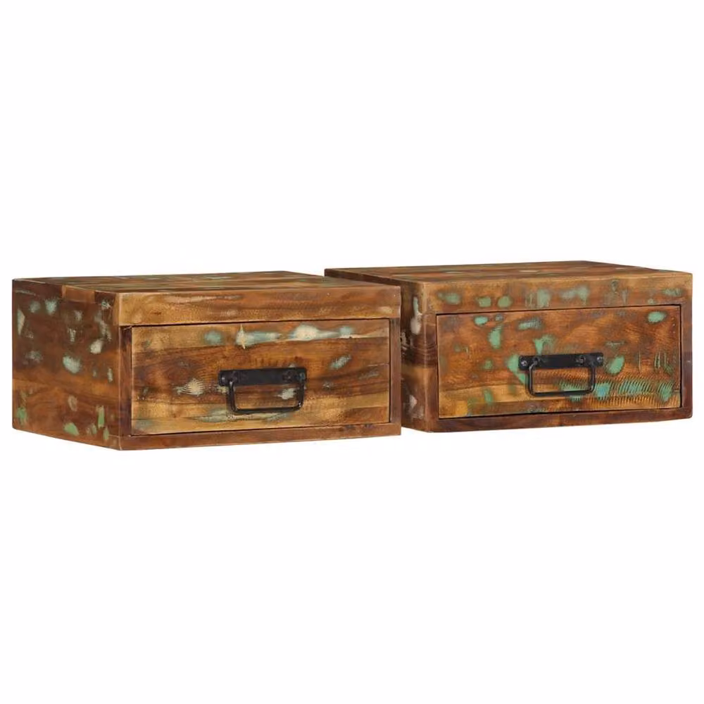 Berkfield Home Set of 2 Wall-mounted Bedside Cabinets in Rustic Brown Reclaimed Wood – 2
