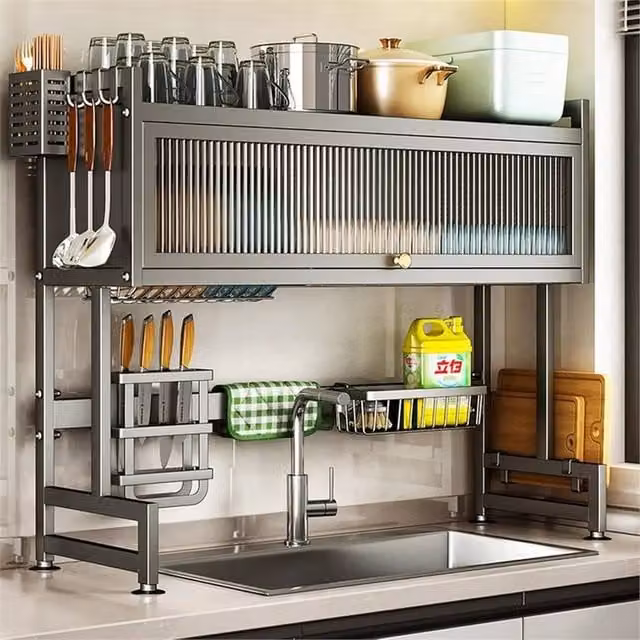 Nordara 2 Tier Space Saving Over The Sink Dish Drying Rack in Black