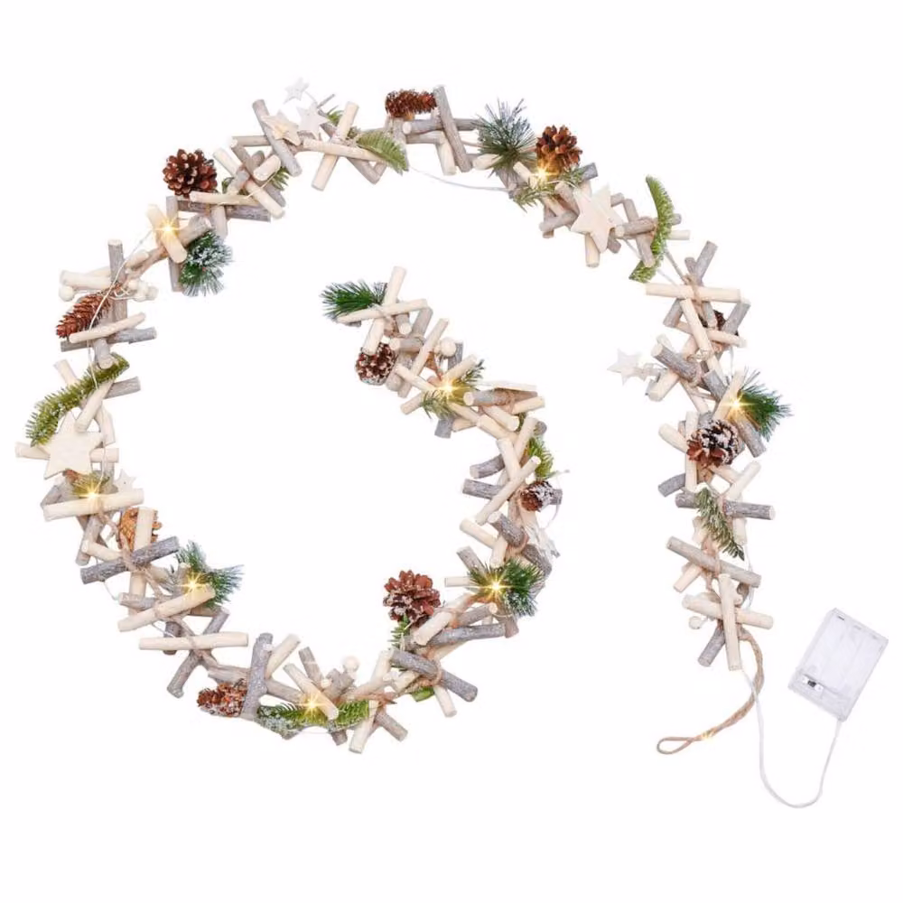 Dibor Sparkle Light Up Christmas Table Decor Garland with Stars in Brown and Multicolour, Length: 1.85m – 2