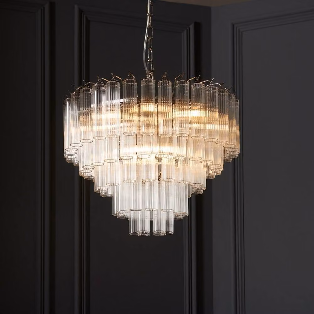 Netlighting Toulouse 12 Light Multi Arm LED Ceiling Pendant Lamp in Silver with Transparent Glass Shades, Height Adjustable and Dimmable – 2