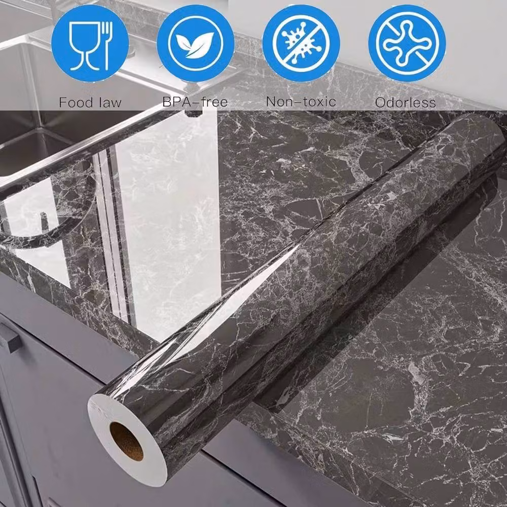 FLAVORA Black Marble Kitchen Worktop Covering Peel and Stick Film, 0.6m2 – 2