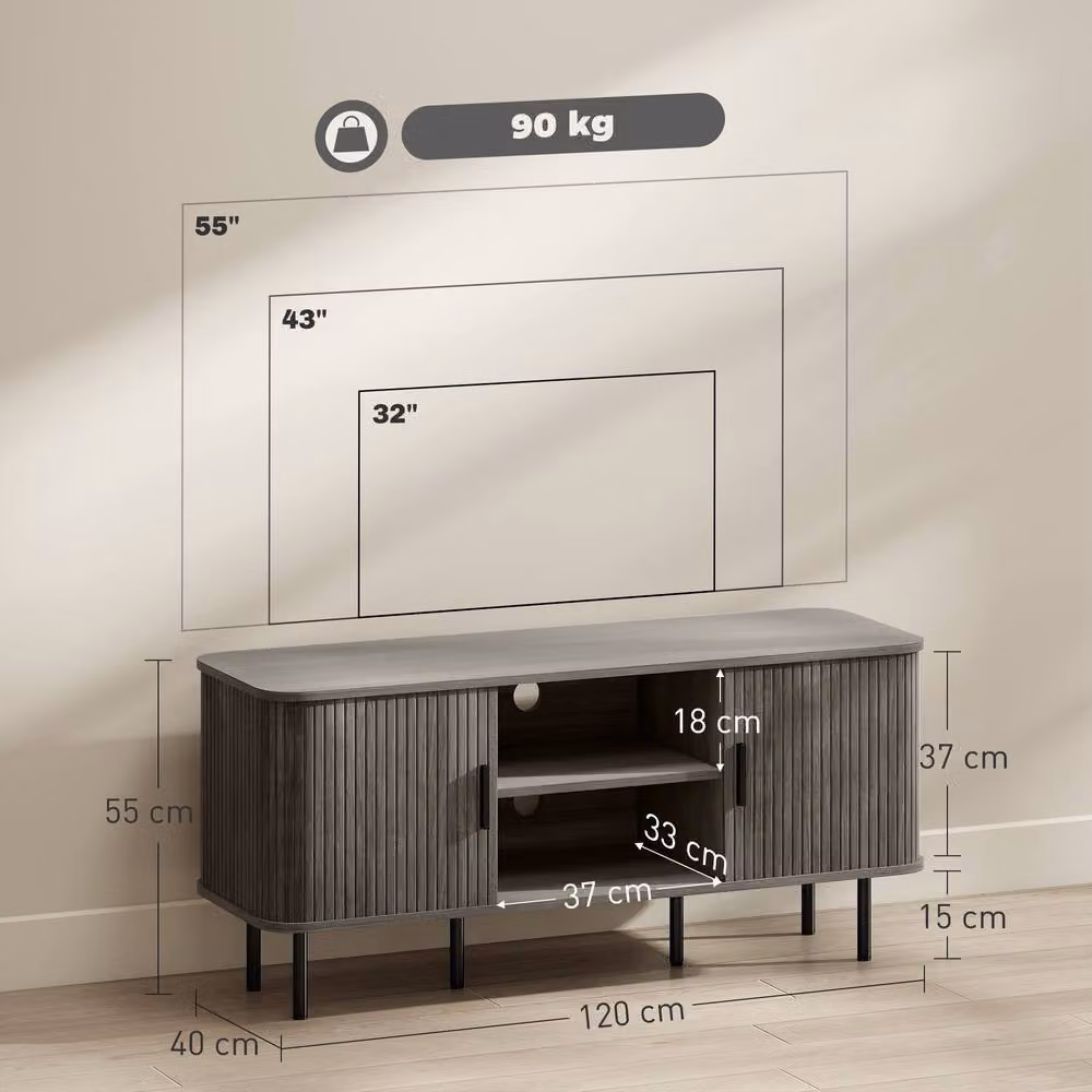 STILVORA Mid-Century TV Stand with 2 Doors and Shelves in Matt Grey – 4