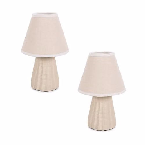 ValueLights Saskia Pair of Beige Ceramic Table Lamps with Fabric Tapered Shades