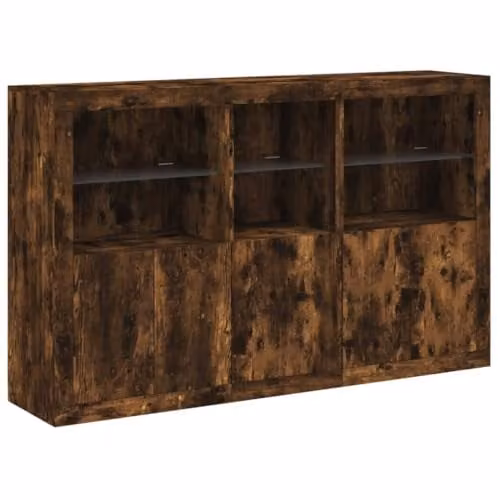 vidaXL Modern Sideboard with Integrated LED Lights in Smoked Oak, W: 162 cm, D: 37 cm, H: 100 cm – 1