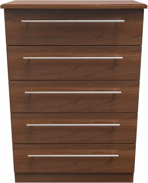 Sherwood Ready Assembled 5 Drawer Chest in Noche Walnut