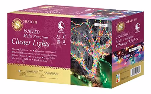 Shatchi 1920 LED Multicolour Cluster Lights with Timer and 8 Modes, Green Cable – 6