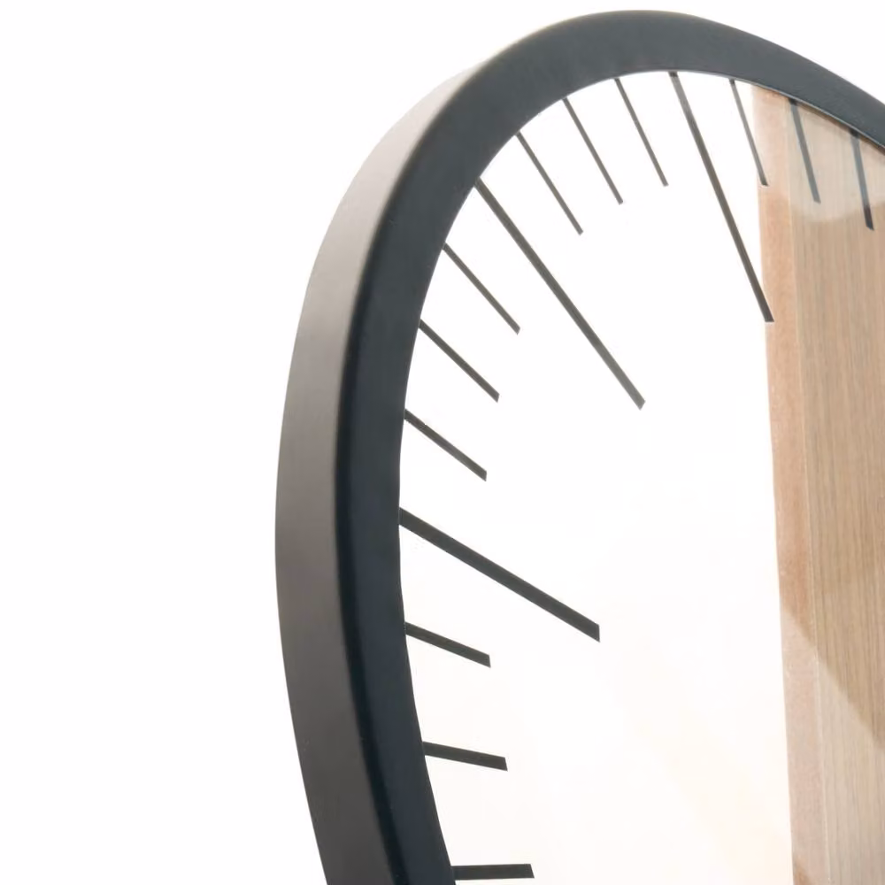 Wyld and Coco Black Maidenhair Wood Veneer Modern Round Silent Analog Wall Clock, Diameter: 38 cm – 3