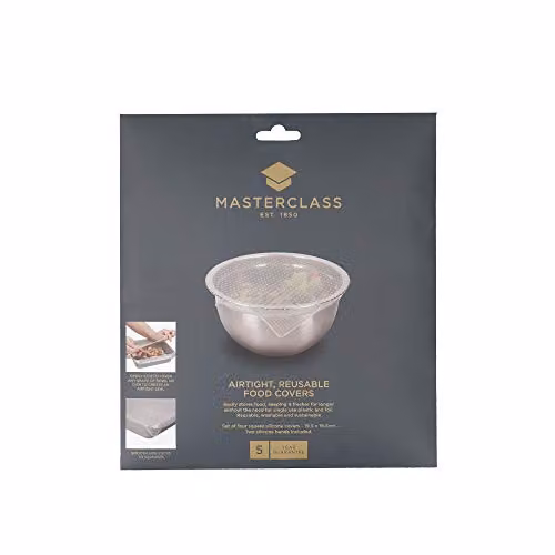 MasterClass Set of 4 Transparent Silicone Stretch Lids, 19.5 cm Square Airtight and Leakproof Reusable Food Covers – 7