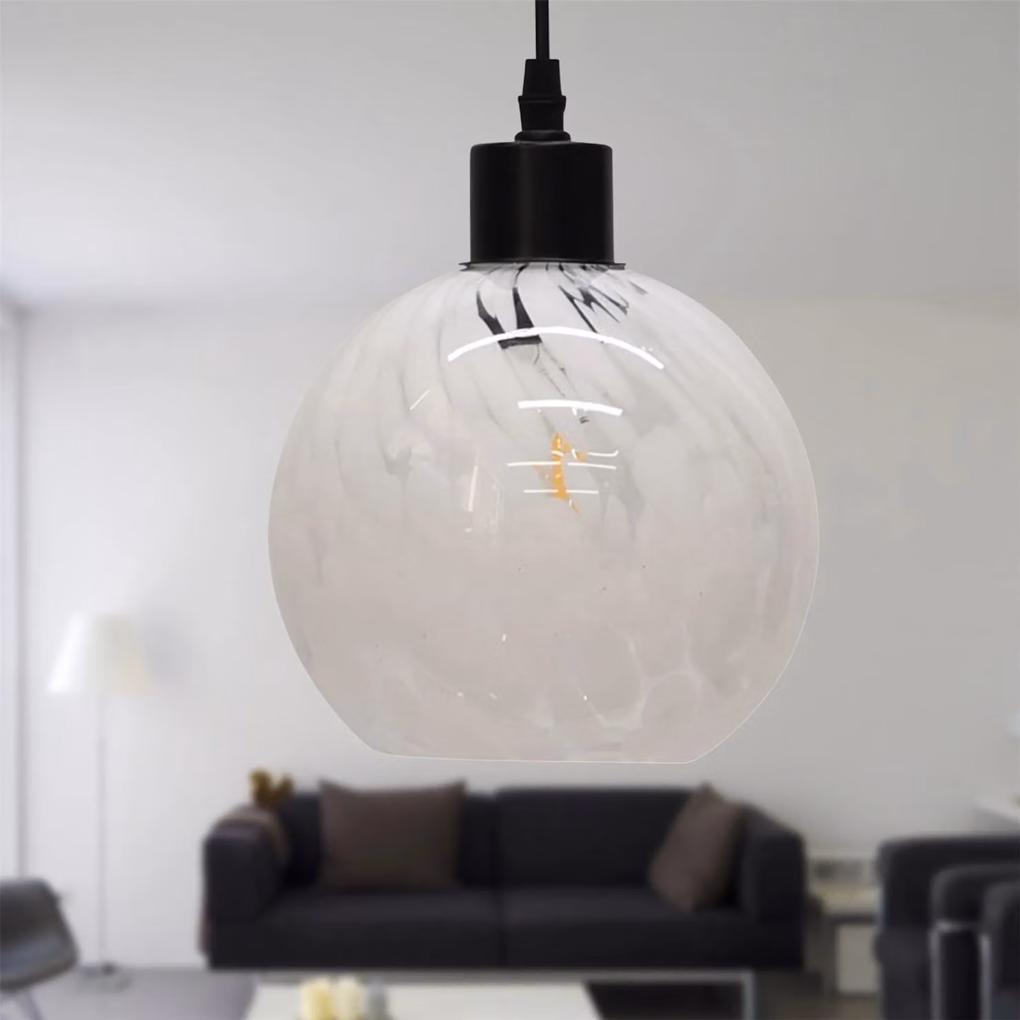 First Choice Lighting Confetti Set of 2 Glass Sphere Pendant Lights in White and Black – 2