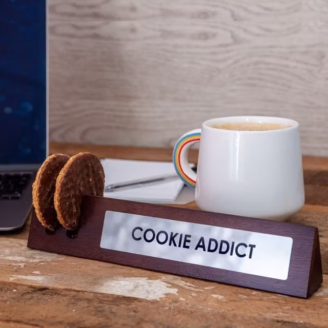 Boxer Gifts Cookie Addict Wooden Tabletop Desk Sign, Brown