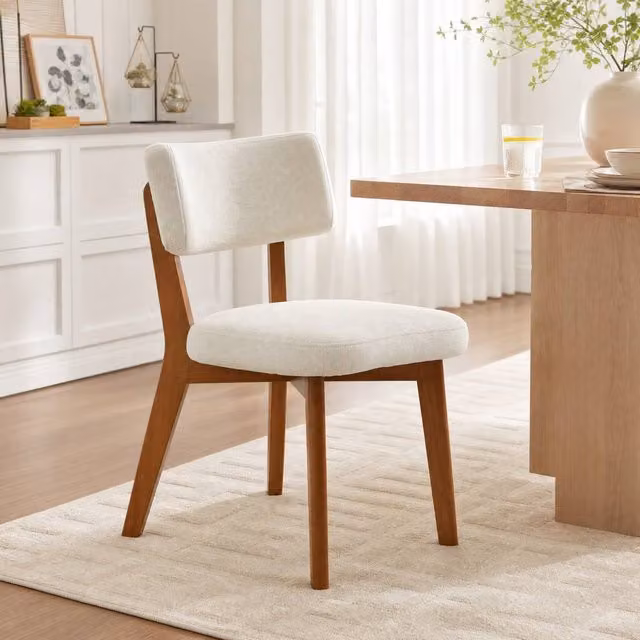 STILVORA Beige Linen Dining Chair with Solid Wood Frame – 1