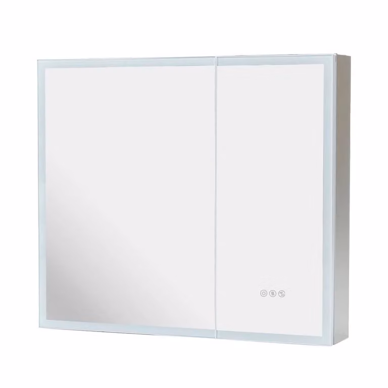 FLAVORA Smart Bluetooth Music Aluminum Bathroom Medicine Cabinet in Silver with LED Lighting, Anti-Fog Glass Doors and Internal Shelves