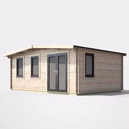 Powersheds Premium Apex Chalet Log Cabin with Double Door, EPDM Rubber Roofing and Toughened Glass, Right Orientation Door