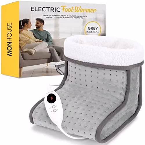 MONHOUSE Electric Foot Warmer in Grey with Rapid Heat Up and Auto Shut Off Protection – 1