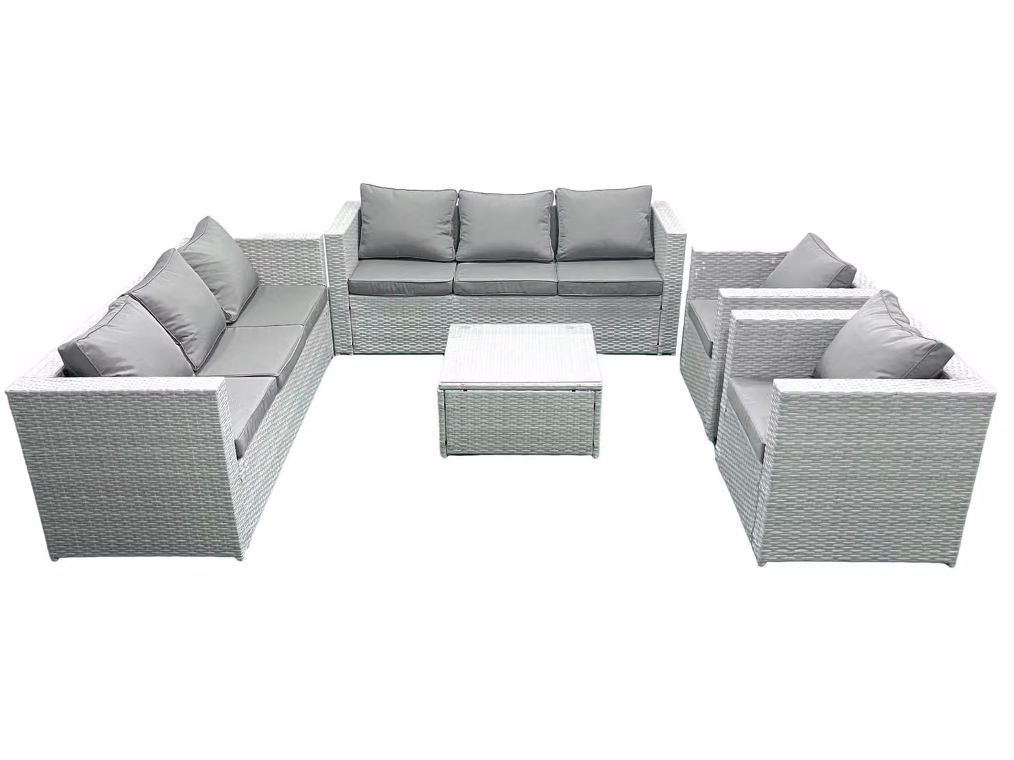 Fimous 8 Seater Grey PE Rattan Garden Furniture Set with Upholstered Cushions and Coffee Table – 2
