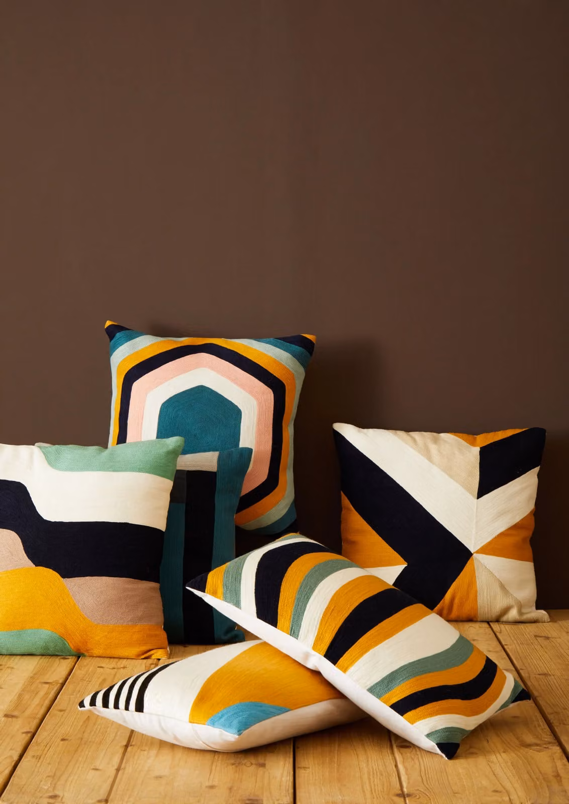 Orsina Bosie Ozella Hexagonal Design Embroidered Cotton Cushion, Multicolour, W: 45 cm, D: 45 cm, H: 3 cm – 5
