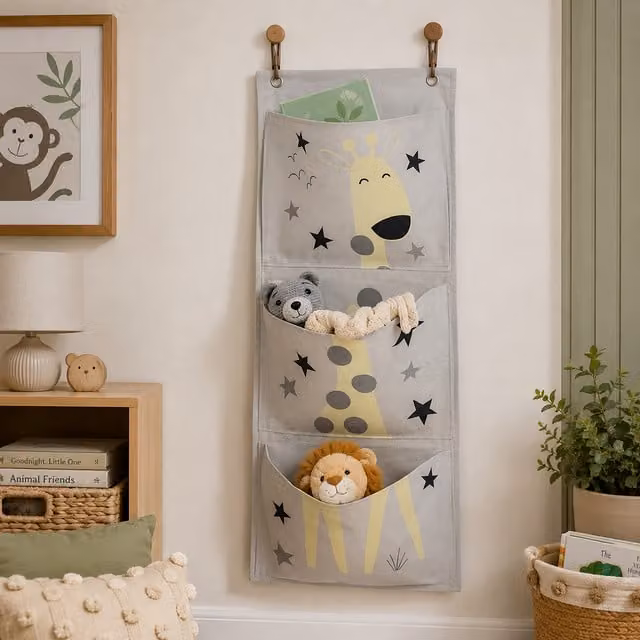Marco Paul Baby 3 Pocket Wall Mounted Hanger in Grey and Blue