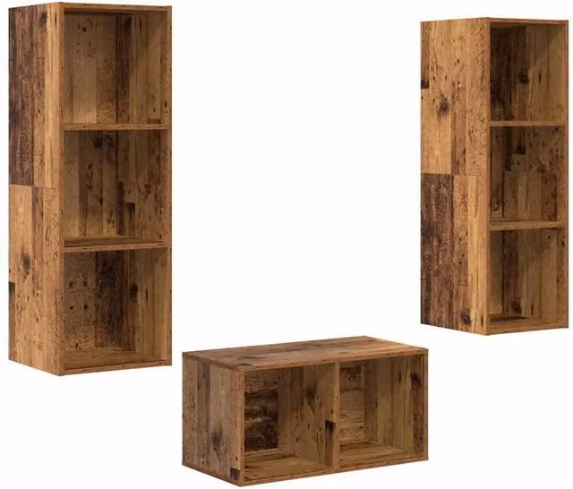 Berkfield Home Modern TV Cabinet Set in Old Wood, Brown and Multicolour, W/D/H: 37 x 37 x 107 cm – 1