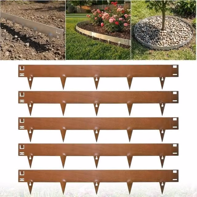 NESTLUNE Corten Steel Metal Garden Edging in Brown, W: 100 cm, H: 15 cm – 1