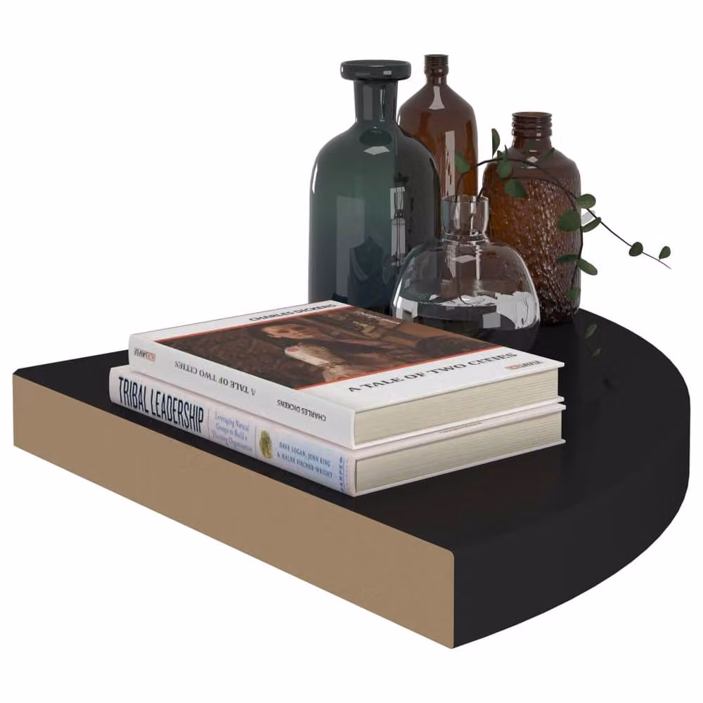 Berkfield Home Set of 4 Black Matt Floating Corner Shelves, W/D/H: 35 x 35 x 3.8 cm – 4