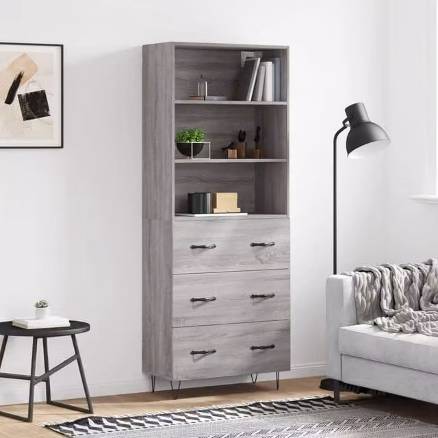 Berkfield Home Grey Sonoma Highboard with Internal Shelves and Doors W/D/H: 69.5 x 34 x 180 cm – 1
