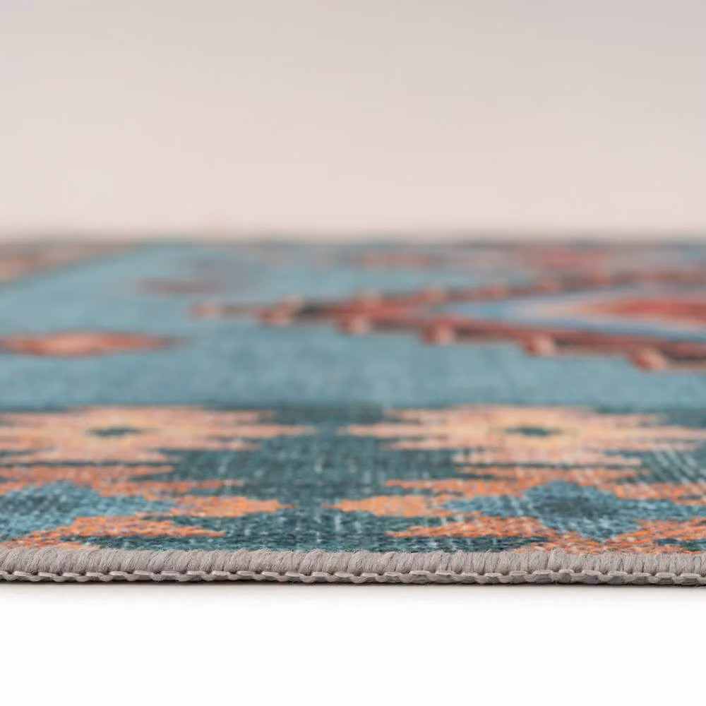 Kukoon Blue Geometric Soft Chenille Washable Living Room Area Rug, W: 280 cm, D: 380 cm – 4