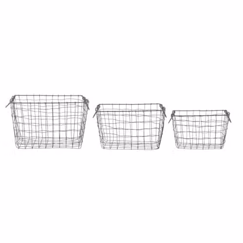 Esschert Large Rectangular Metal Wire Mesh Baskets in Grey, Set of 3