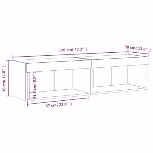vidaXL Set of 2 Modern Wall Mounted TV Cabinets with Integrated LED Lights in Smoked Oak, W/D/H: 60 x 30 x 30 cm – 3