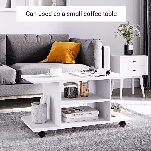 HOMCOM Modern White TV Cabinet Stand with Storage Shelves – 6