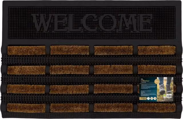 JVL Nimbus Tuffscrape Rubber and Coir Doormat, Brown, Rectangular
