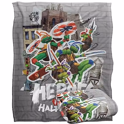 LOGOVISION Teenage Mutant Ninja Turtles Mutant Mayhem Heroes In A Half Shell Super Soft Fleece Throw Blanket, White, W: 152 cm, D: 127 cm – 1