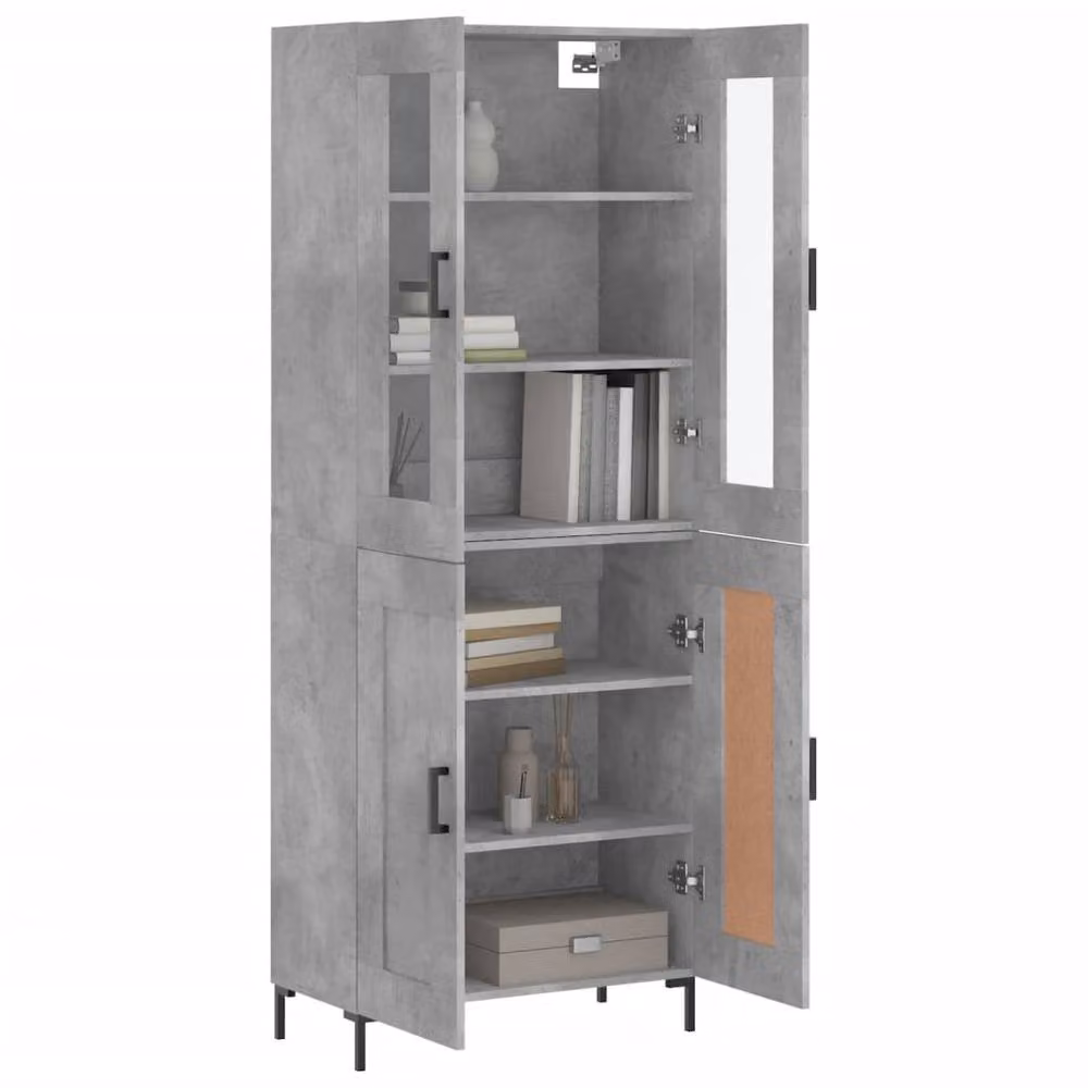 Berkfield Home Highboard in Concrete Grey with Glass Doors and Internal Shelves, W/D/H: 69.5 x 34 x 180 cm – 3