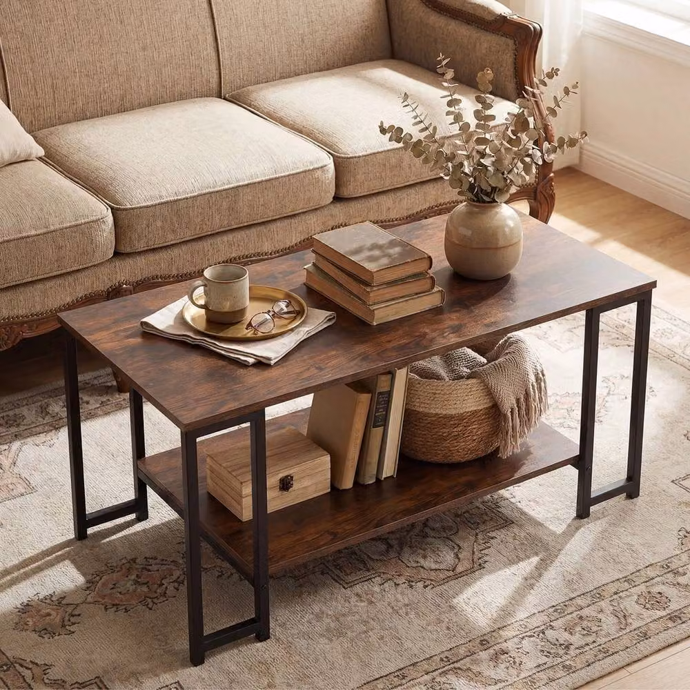 FORGEVIO Modern 2-Tier Brown Metal Coffee Table – 4
