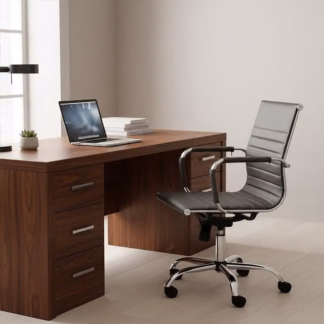 Orsina Ergonomic Black Synthetic Leather Home Office Chair with Armrests and Castors – 1