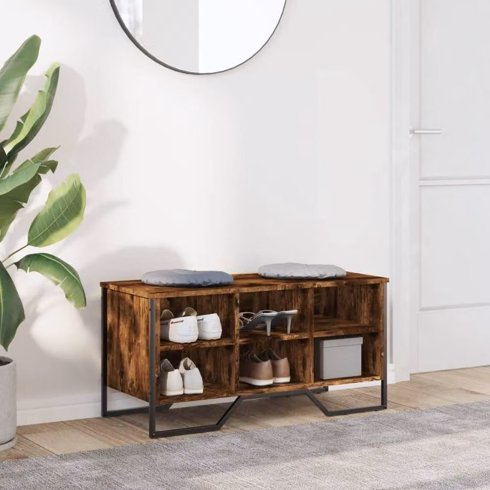 Berkfield Home Industrial Shoe Cabinet in Smoked Oak, W/D/H: 90 x 38 x 45.5 cm – 3