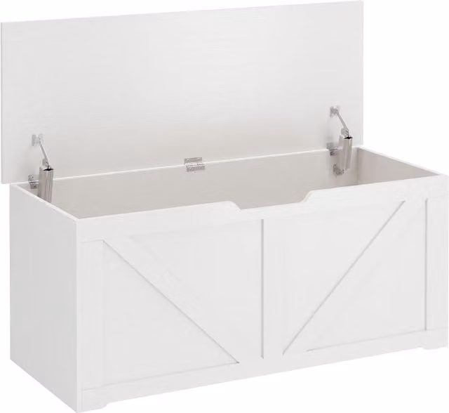 HOMCOM 127L Home Storage Box with Soft-Close Lid in White Wood-Effect, W/D/H: 100 x 45 x 136 cm – 1