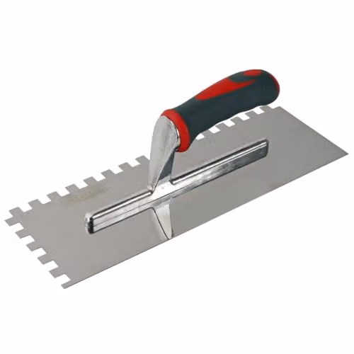 Faithfull Stainless Steel Notched Trowel with Serrated Edge, Grey