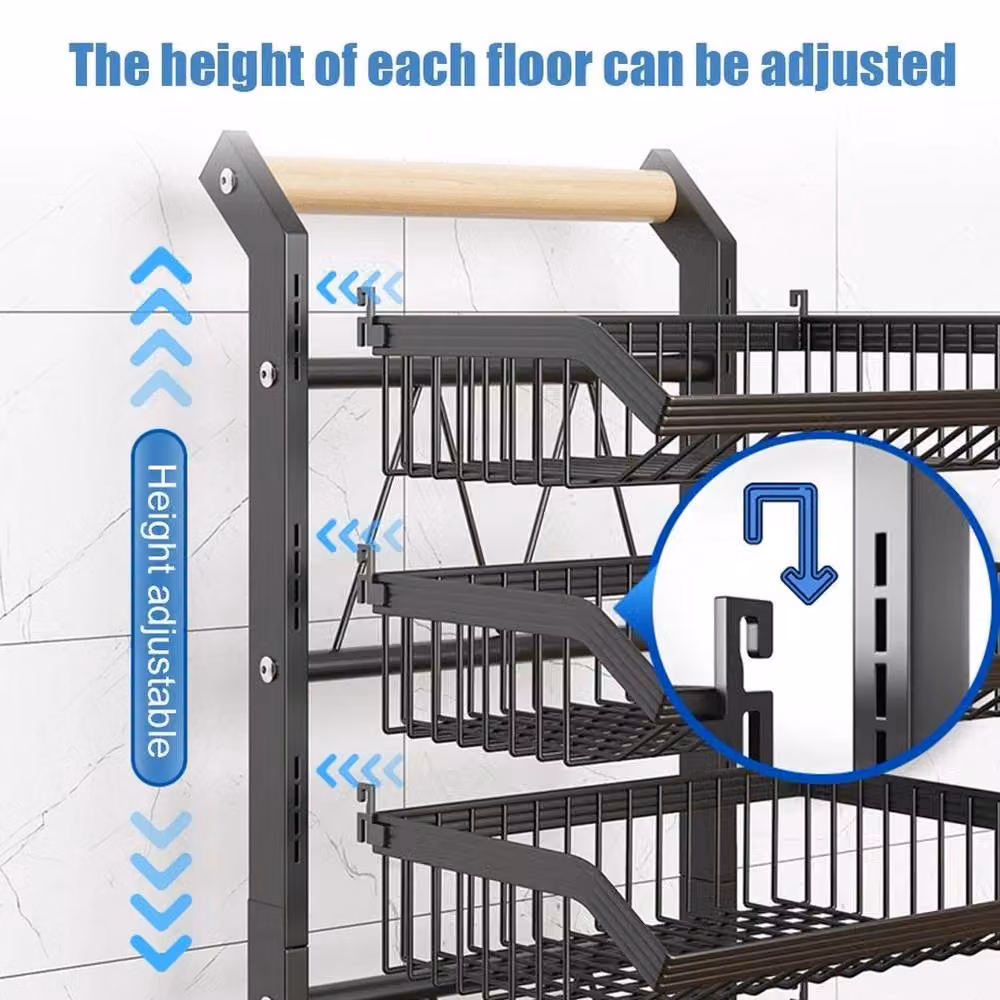 EONLION 5 Tier Fruit Trolley Basket Rack in Black with Adjustable Shelves, Height: 100 cm – 3