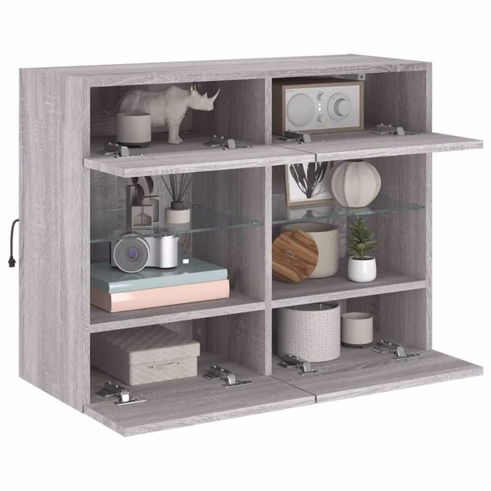 Berkfield Home Modern Wall Mounted TV Cabinet with Integrated LED Lights in Grey Sonoma, W: 78.5 cm, D: 30 cm, H: 60.5 cm – 4