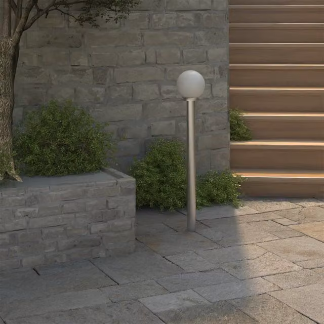 Berkfield Modern White Stainless Steel Garden Lamp Post with Glass Sphere, Height: 110 cm