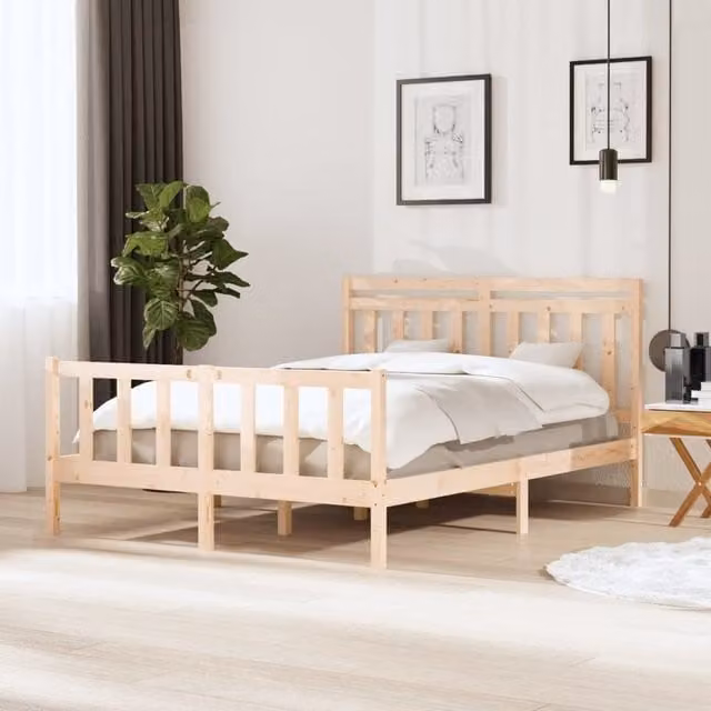 Berkfield Home King Size Solid Pine Wood Bed Frame, Brown, W: 150 cm, D: 200 cm