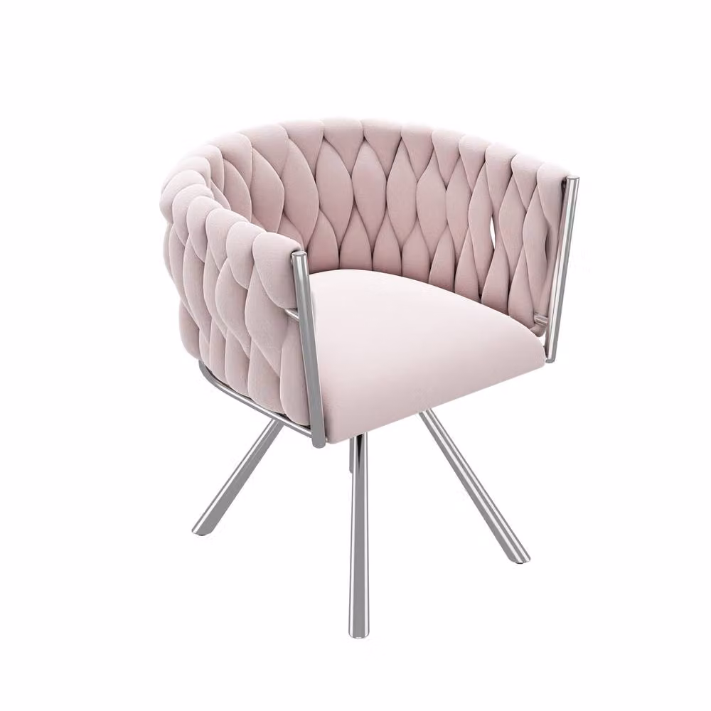 Rolipo Pink Velvet Swivel Dining Chair with Metal Legs – 2