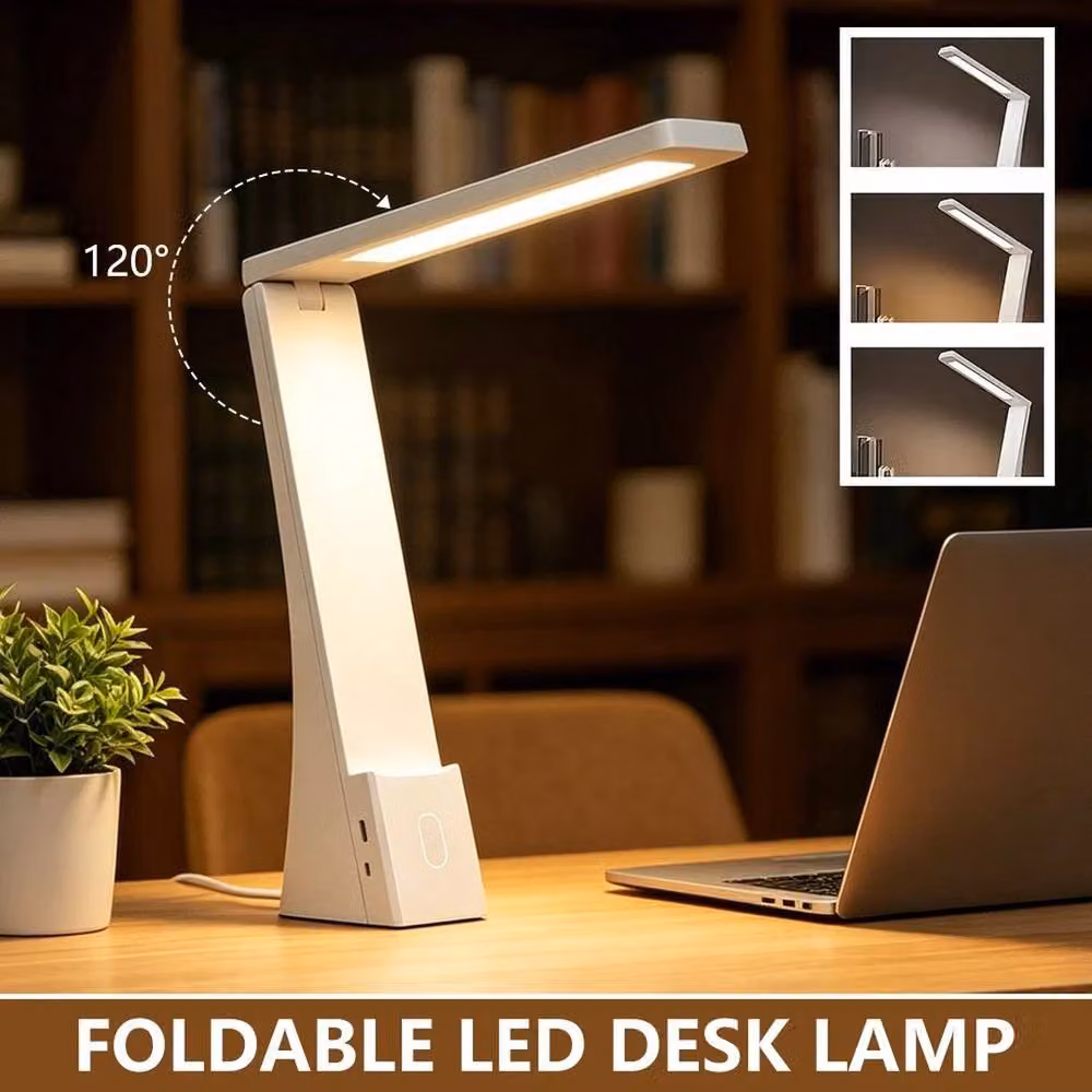 PAWNORA LED Desk Lamp, White, Foldable USB Table Light with Adjustable Touch Control – 4