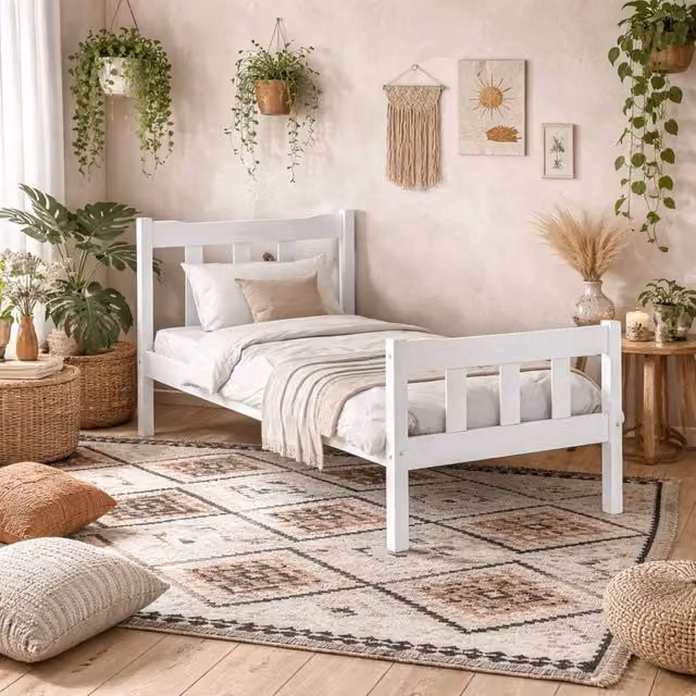 Wyld Haus Tralee Single Bed in White Washed Solid Pine, W/D/H: 90 x 190 cm