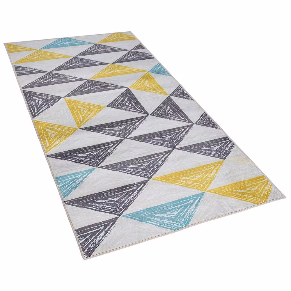 Wyld and Coco Grey and Yellow Geometric Scandinavian Rectangular Low-Pile Rug, W: 80 cm, L: 150 cm – 2