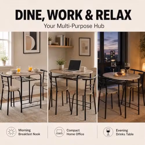 Bravich 3 Piece Oval Bistro Dining Set with Table and 2 Chairs in Grey Oak and Black – 7