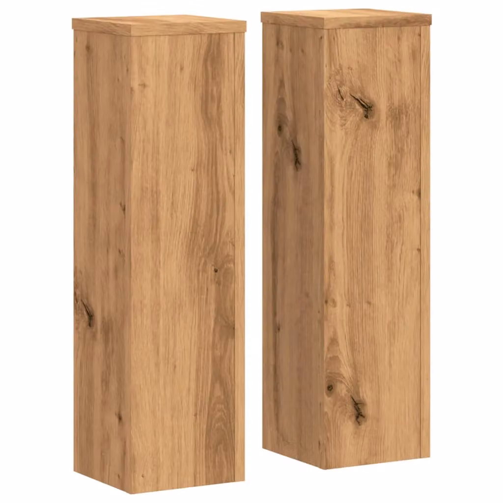 Berkfield Home Set of 2 Modern Square Plant Stands in Brown Oak Wood, W/D/H: 17 x 17 x 60 cm – 2